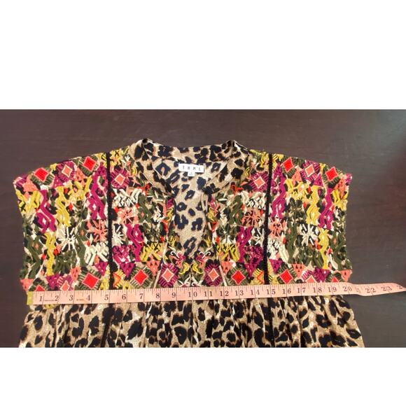 THML Embroidered Boho Top Small Leopard Print Mixed Pattern Tassel Blouse Artsy - Picture 8 of 11